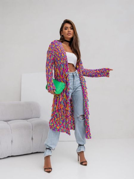 Cocomore Kardigan Sweter Multicolor z Frędzlami