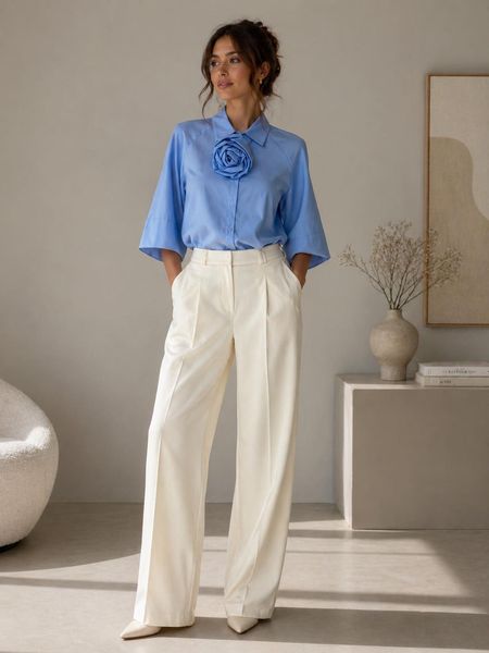 La Viva Niebieska Koszula Damska z Różą  