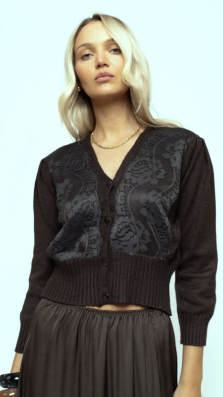 LEMONADA Rozpinany sweter z koronką