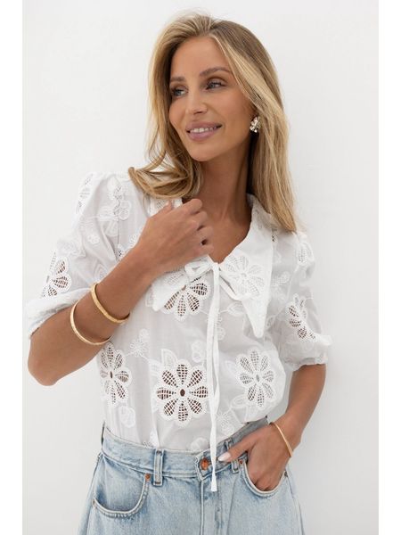 Xana Koszula Biała z kołnierzykiem haftowana BOHO